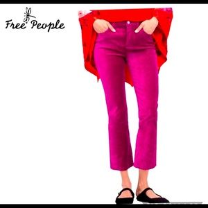 Free people crushed velvet pink cropped pants